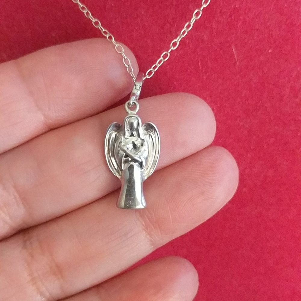 NWOT Sterling Silver Angel Necklace Stamped